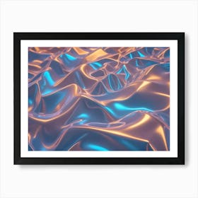 Abstract Design Featuring A Flowing, Iridescent Fabric In Shades Of Blue And Gold Art Print