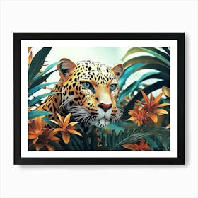 Tropical Trees And Safari Leopard Animal Art Design 3d Illustration Affiche