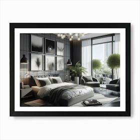 Contemporary bedroom interior design in black white and grey 2 Art Print