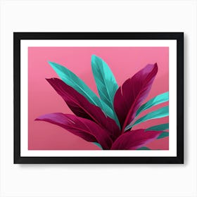 Tropical Leaves vector art, calming tones of Burgundy, pink& teal makes a Perfect Wall decor, 1274 Art Print