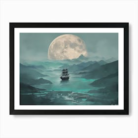 Ship In The Moonlight Art Print