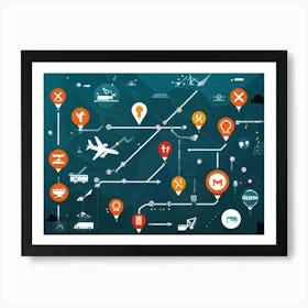 A Detailed Graphic Illustration Of Global Positioning System Icons And Symbols Floating Seamlessly (6) Art Print