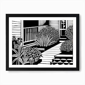 Beautiful Garden Linocut Black And White Painting Art Print