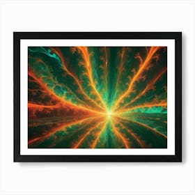 Abstract Fractal Image Featuring A Swirling, Glowing Landscape Of Orange, Green, And Blue Hues Art Print