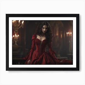 A lady in red coat Art Print