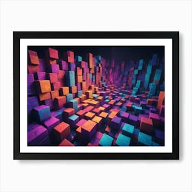 A 3d Image Of A Room Filled With Colorful, Textured Cubes, Creating A Dynamic And Abstract Scene Art Print