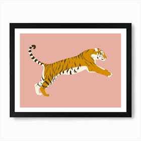 Leaping Tiger - Pink Art Print