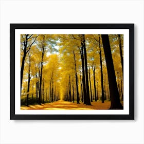 Yellow Road In The Forest Art Print