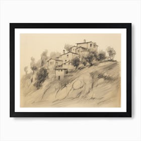 French Villa Architecture Sketch Art Print