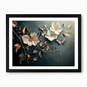 Luxurious Background With Flowers, Leaves And Butterflies 6 Art Print