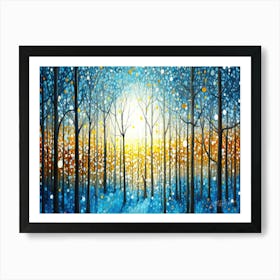 Winter Blue Moon - Winter Forest Night Art Print