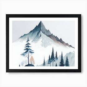 Mountain And Forest In Minimalist Watercolor Horizontal Composition Art Print