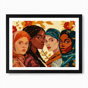 Four Women With Headscarves Art Print