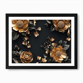 3d Artwork Illustration Background With Golden Jewelry And Flowers 1 Art Print