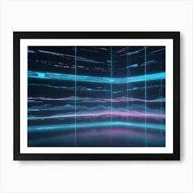 Abstract Image Of A Dark, Digital Space With A Glowing, Blue Grid Art Print