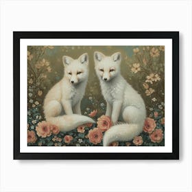 Floral Animal Illustration Arctic Fox 3 Art Print