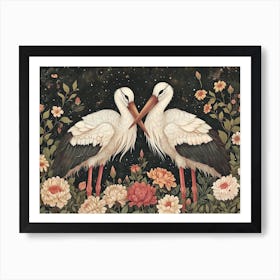 Floral Animal Illustration Stork 3 Art Print