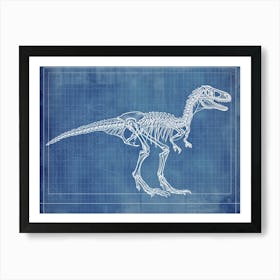 Velociraptor Skeleton Hand Drawn Blueprint 3 Art Print