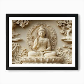 3d Hindu Ancient Religious Buddha Marble Art Print