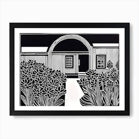 Beautiful Garden Linocut Black And White Painting 1 Art Print