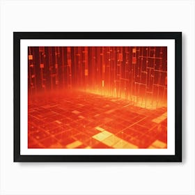 Abstract Image Of A Red, Glowing, Futuristic Cityscape, Made Up Of Geometric Shapes And Structures Art Print