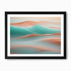 Abstract Landscape With Smooth, Flowing Hills In Pastel Teal And Orange, Creating A Sense Of Serenity And Tranquility Art Print