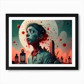 Dark Halloween Noir Art Greys And Red 10 Art Print