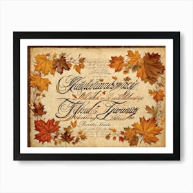 An Autumny Vintage Greeting For Thanksgiving The Text Swirling In The Form Of Autumnal Calligraphy Art Print