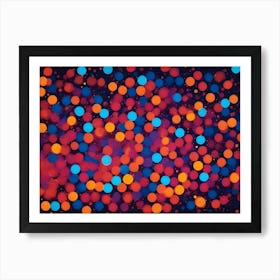 A Vibrant, Colorful Background Of Bokeh Circles In Shades Of Blue, Orange, And Red Art Print