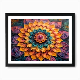 3D Mandala Abstract Flower with Vibrant Colors Art Print