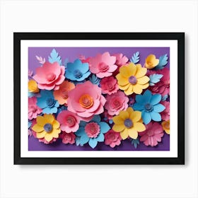 Colorful Paper Flowers On A Purple Background Art Print