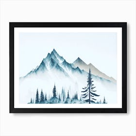 Mountain And Forest In Minimalist Watercolor Horizontal Composition 369 Art Print