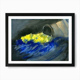 Fallen Yellow Flowers - yellow blue black Art Print