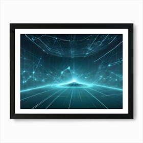 Abstract Image Of A Network Of Glowing Lines And Dots Against A Dark Blue Background, Creating A Sense Of Connection And Energy Art Print