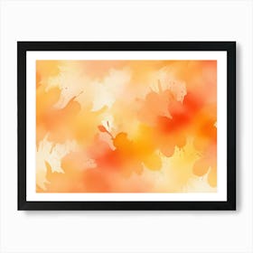 Abstract Background With Orange And Yellow Watercolor Splatters On A Light Yellow Background Art Print