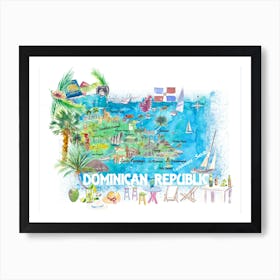 Dominican Republic Caribbean Illustrated Travel Map With Roads And Highlights Art Print