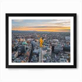 Aerial photography on statue of the Madonna on the spire of Duomo in Milano Art Print