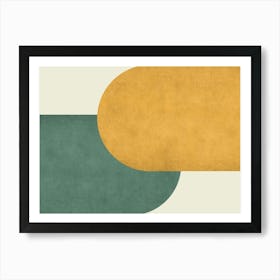 Halfmoon Colorblock - Mid-century Modern Abstract Minimalist Green Gold Art Print