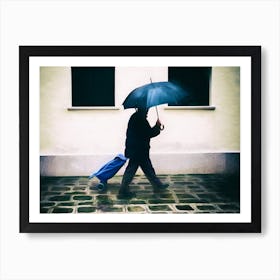 Walking In Rain Venice Art Print