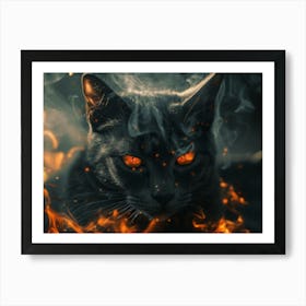 Black Cat On Fire Art Print