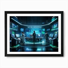 Cyber Intelligence Technology Interfacing With Modern Business Operations Robots Analyzing Data Ho (2) Art Print