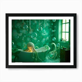 Cthulhu Appearing Less Threatening And Rather Adorable Levitates Amidst Glistening Soap Bubbles T Art Print