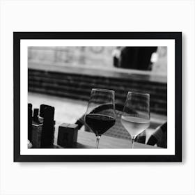 Glasses Of Wine, Black And White   St Sebastian, Spain Art Print