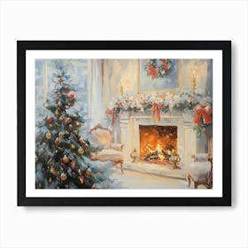 Christmas In The Living Room With Fireplace Art Print