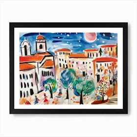 Bergamo Italy Cute Watercolour Illustration 4 Art Print