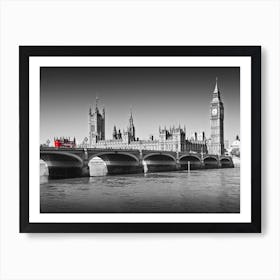 London Westminster Bridge And Red Bus Art Print