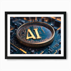 A Gold Colored Ai Inscription Sits On A Circuit Board Art Print