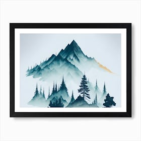 Mountain And Forest In Minimalist Watercolor Horizontal Composition 419 Art Print