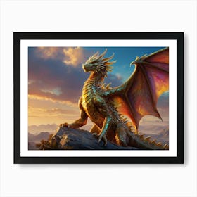 Crystal Dragon On A Rock Art Print