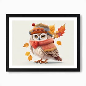 Sdxl 09 A Whimsical Image Of A Wise Owl Wearing An Autumn Cap 2 Art Print